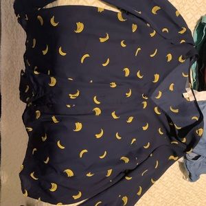 Banana print fluttery sleeve top